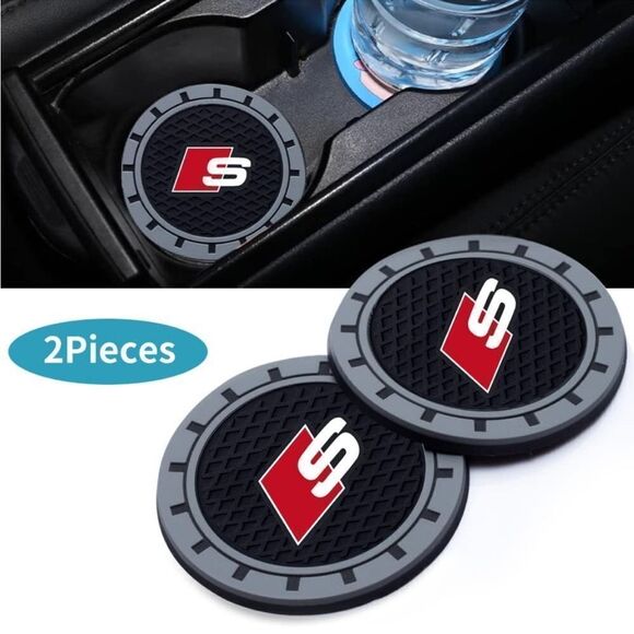 Audi S Line logo cup Coasters in black and gray Set of 2 NWT - Picture 4 of 8